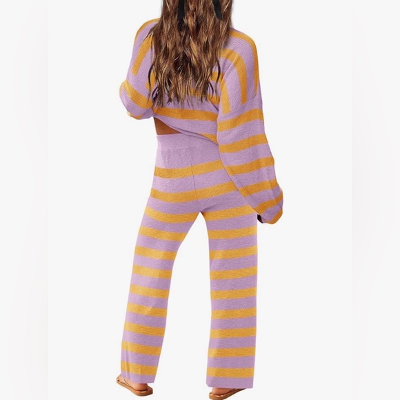 Striped Purple and Yellow Women's Sweater - Picture 2 of 3